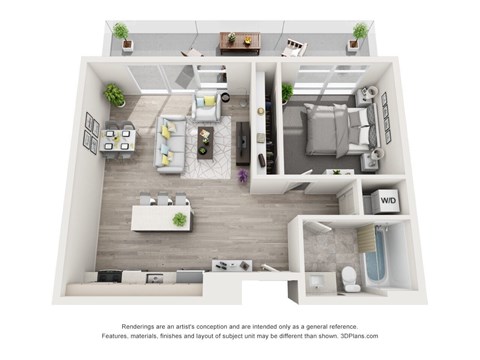 Floor plan for 1 bed, 1 bath, 720 sqft